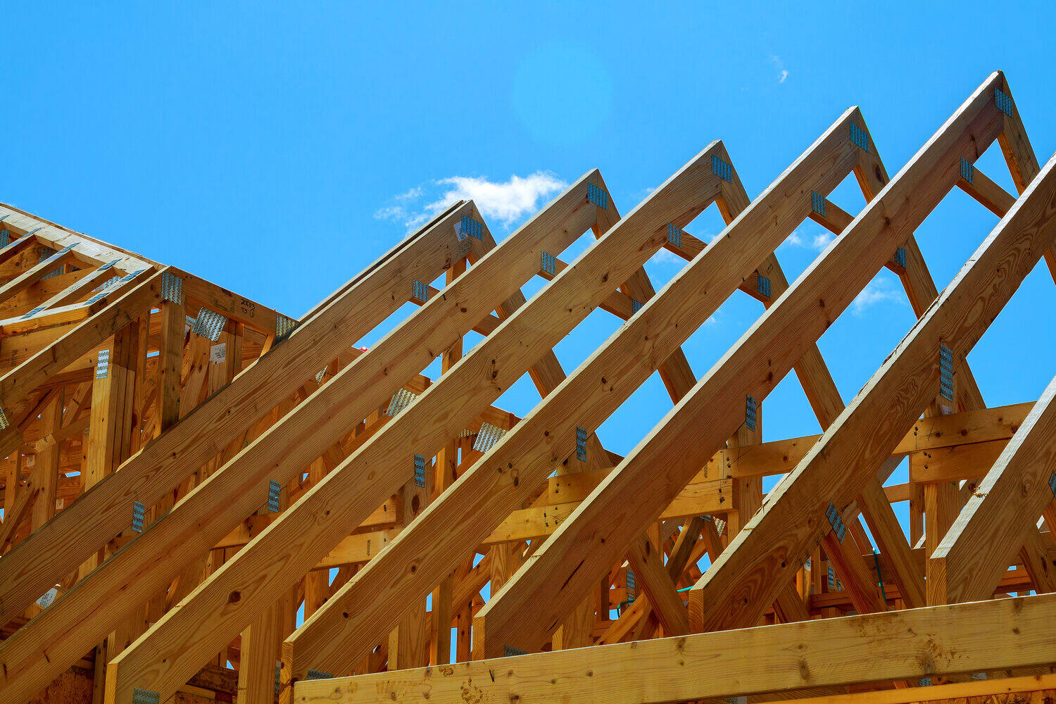 Timber roof trusses on a home under construction