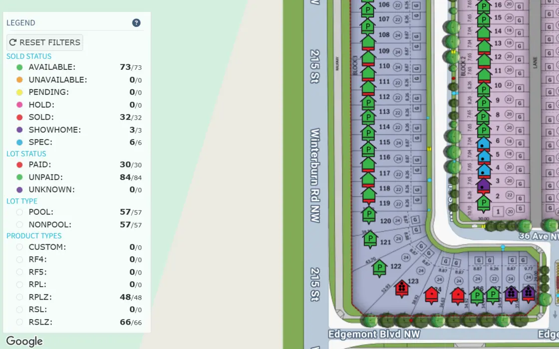 STICKS screen: Lot map colour-coded by status